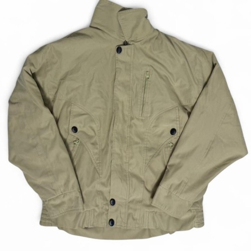 Vintage 90s Knightsbridge Khaki Utility Jacket XL Fleece Lined Quilted Full Zip